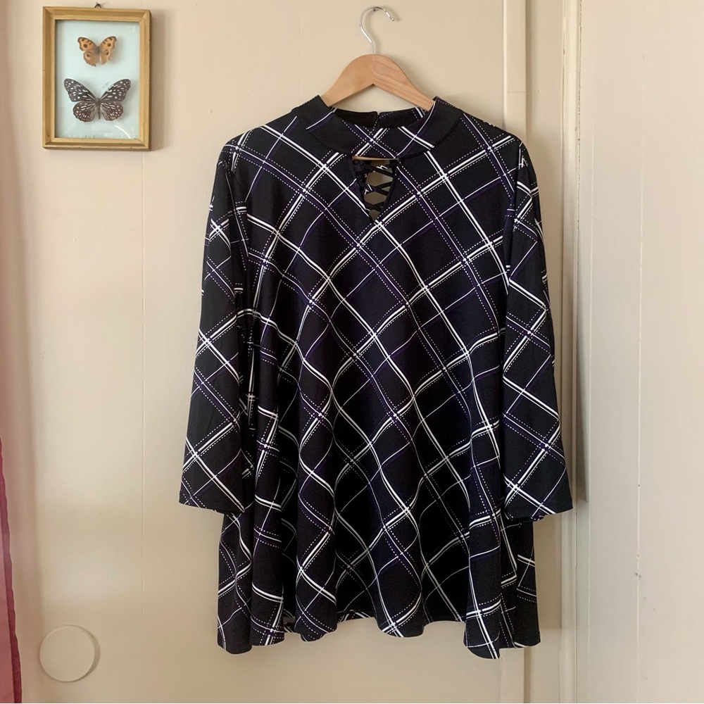 A 3/4 Sleeve Printed Dress Shirt Blouse Size XL